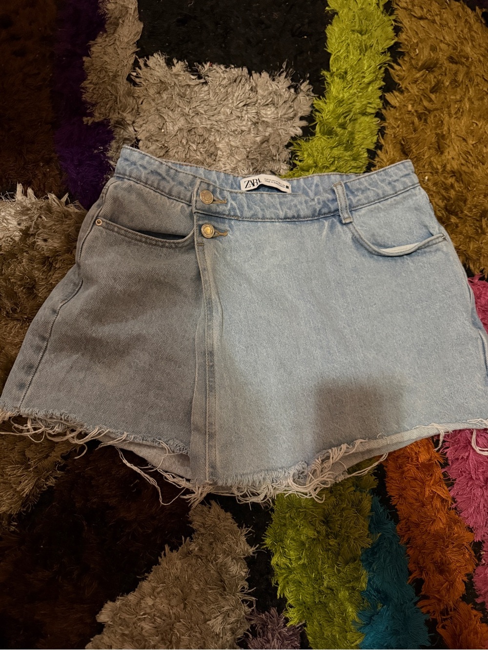 Zara Light Blue Asymmetrical Denim Mini Skort